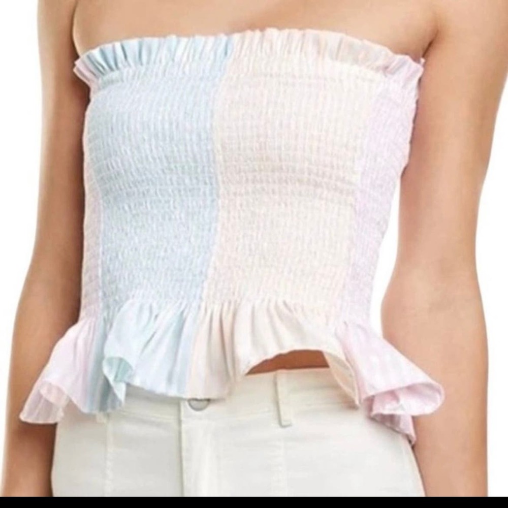 NWT Revolve x Petersyn Marina Tutti Smocked, Ruffle, Cropped Tube Top. - Picture 2 of 8